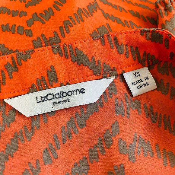 Liz Claiborne Womens XS Polyester Orange Taupe Zig Zag Print Button Down Shirt - Picture 7 of 7